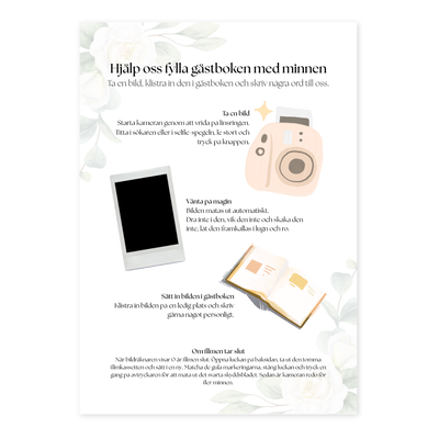 Bröllopsskylt, Instruktion Instax kamera, A4