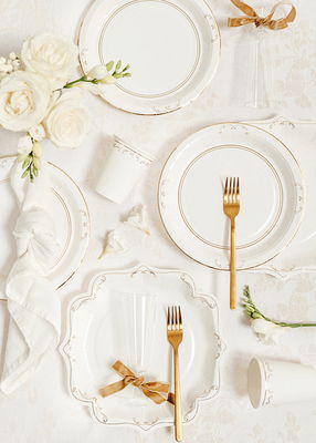 Papptallrikar, vit med guldornament, 6-pack