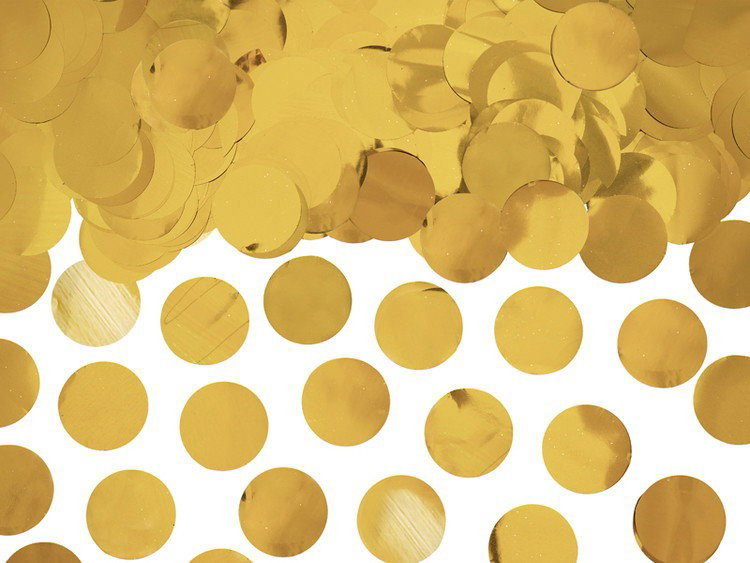 Rund konfetti i guld metallic, cirka 15 gram