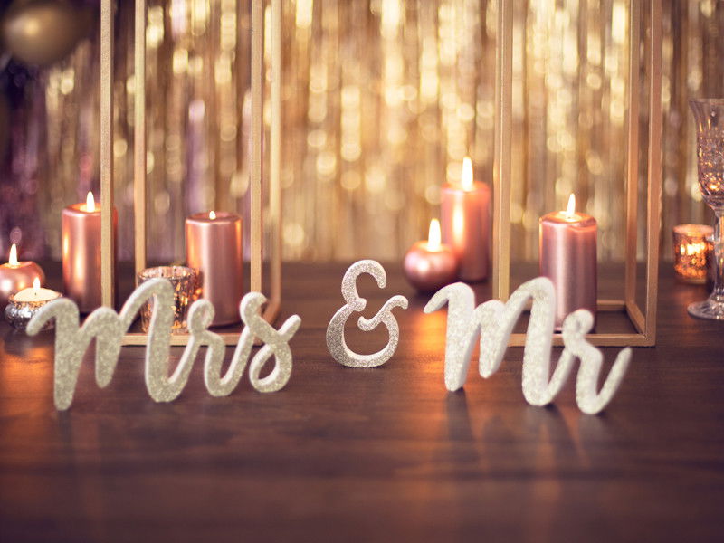 Décoration bois Mr & Mrs, or