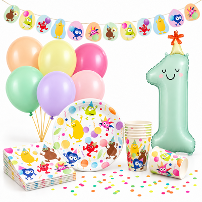 Babblarna 1-årskalas, pastellkalaspaket med sifferballong 1