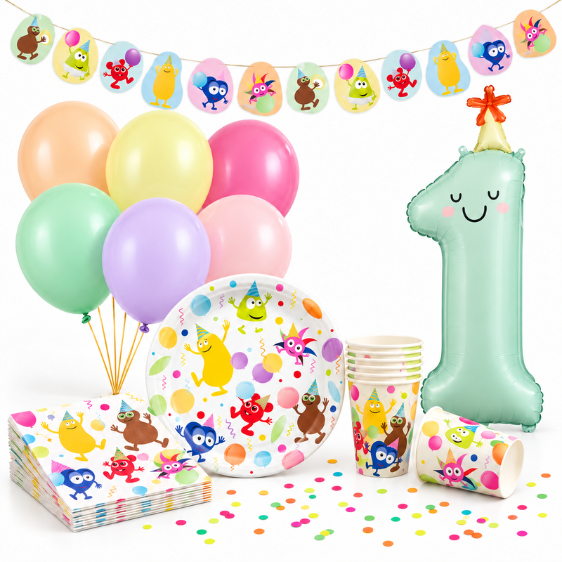 Babblarna 1-årskalas, pastellkalaspaket med sifferballong 1