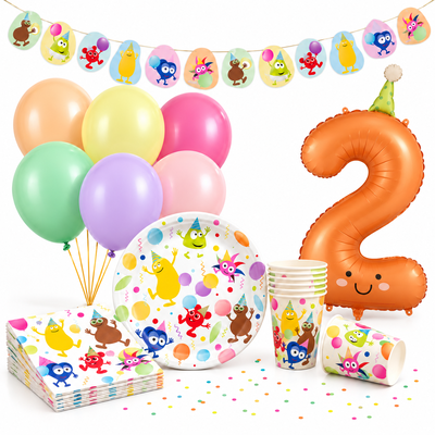 Babblarna 2-årskalas, pastellkalaspaket med sifferballong 2