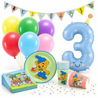 Bamse 3-årskalas färgmix, paketbild med sifferballong 3