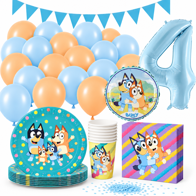 Bluey 4-årskalas med sifferballong 4 och 9 produkter
