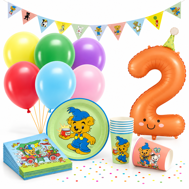 Bamse 2-årskalas färgmix, paketbild med sifferballong 2