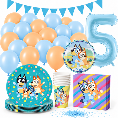 Bluey 5-årskalas med sifferballong 5 och 9 produkter