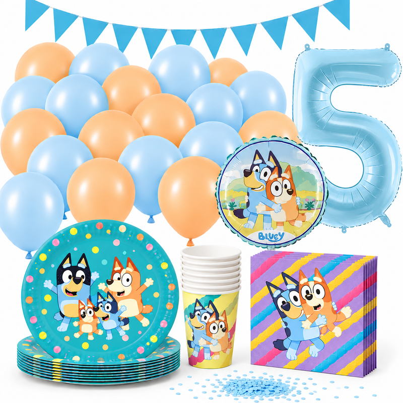 Bluey 5-årskalas med sifferballong 5 och 9 produkter