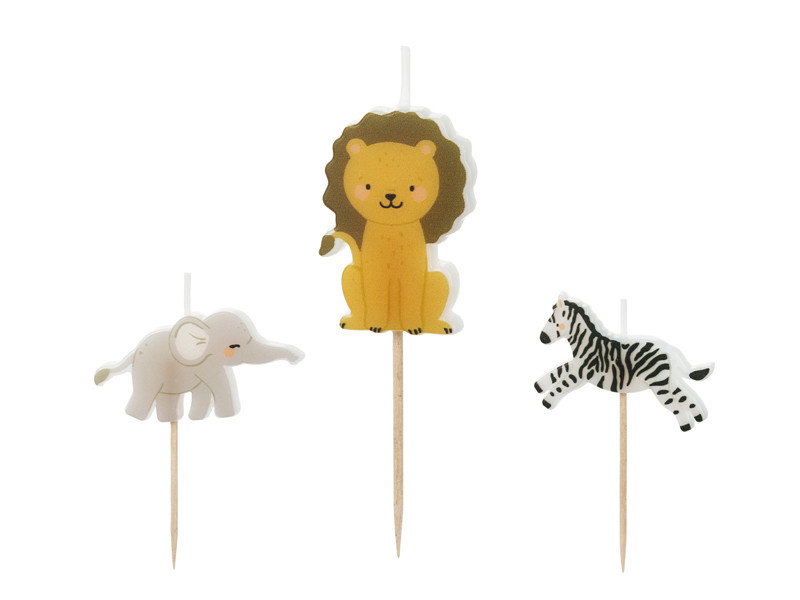 Fødselsdagslys Safari, mix, 3-pak