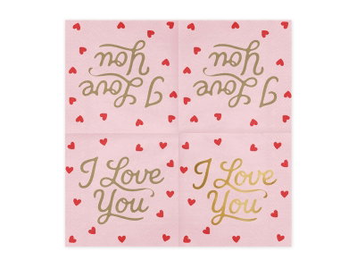 Servetter, I love you, rosa, 20-pack, detaljbild
