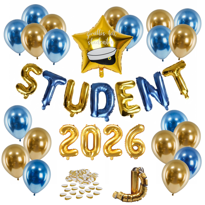 Studentdekoration, Paket Glossy Guld/Blå