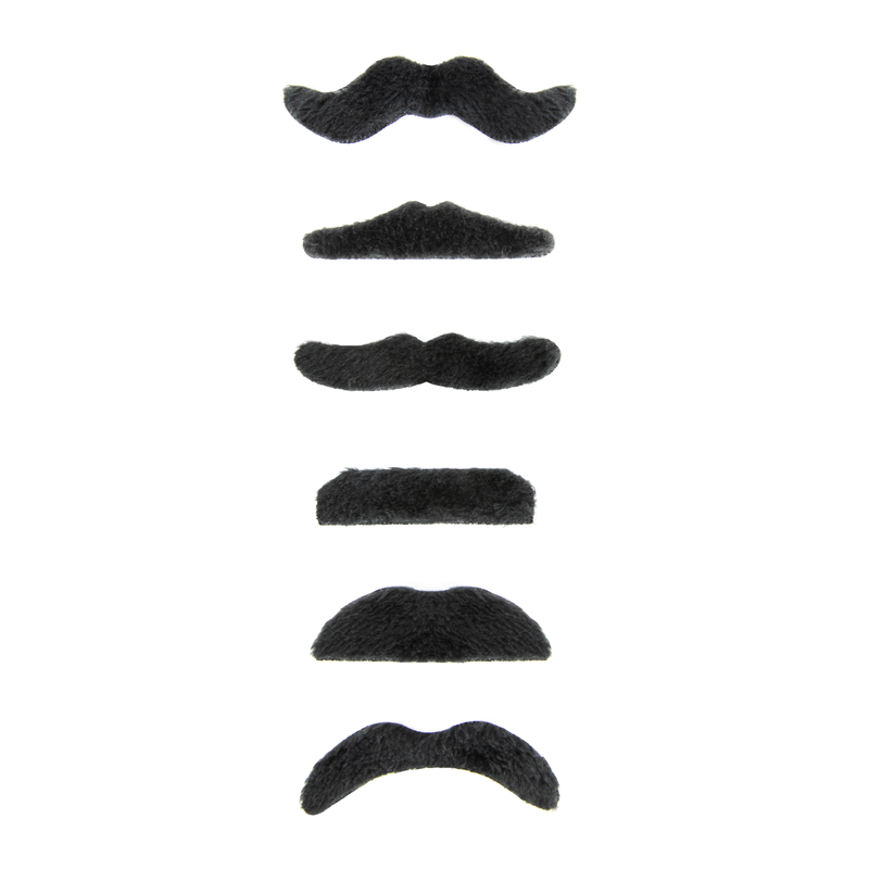 Lösmustascher, svarta, 6-pack
