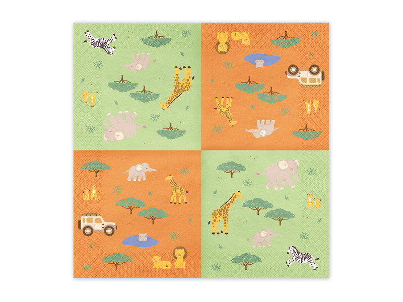 Servetten, Safari, groen/oranje mix, 12-pack