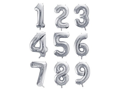 Heliumfylld sifferballong, stor silver