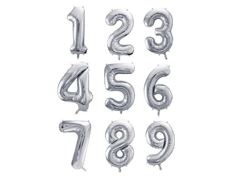 Heliumfylld sifferballong, stor silver