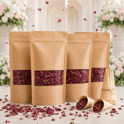 Confettis de mariage, pétales de rose, kit 50 invités