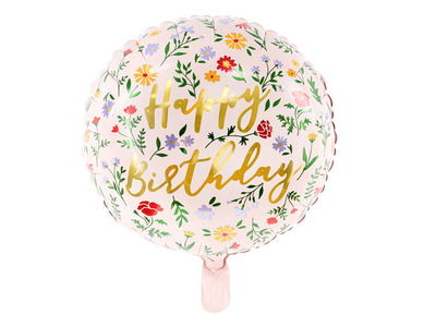 Heliumfylld Ballong, Happy Birthday, blommor