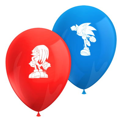 Sonic-ballonger i rött och blått med figurerna Sonic och Knuckles, 8-pack