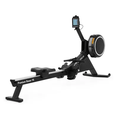 Abilica Premium Rower 95 romaskin med luftmotstand og 9 nivåer for krevende trening. Stor løpeflate, robust konstruksjon og kompatibilitet med Kinomap og D‑Fit for interaktive treningsøkter. Perfekt for bedrifter, treningssentre og seriøse brukere.