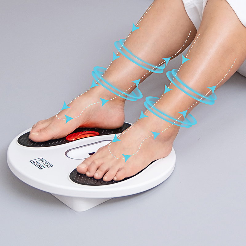 Cirkulationstrimmare med EMS/TENS‑funktion, 10 program och TENS‑pads för förbättrad blodcirkulation och smärtlindring.