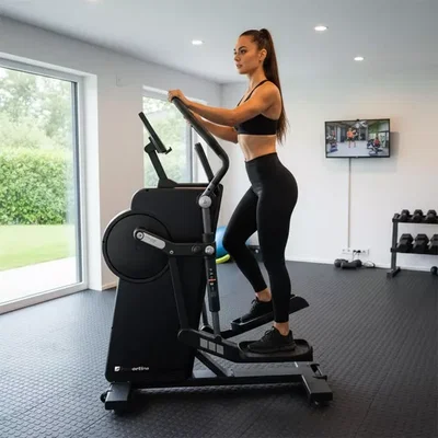 En kvinde, der træner effektivt på en crosstrainer