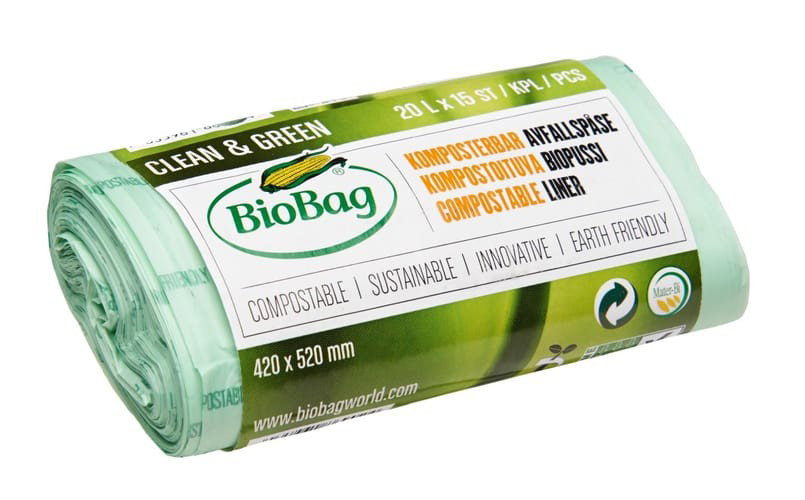 Avfallspåse Biobag Komposterbar 20L 17my, 15st/rl
