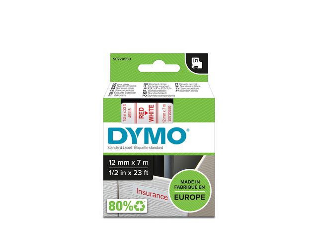 Märkband DYMO D1 12mm röd på vit