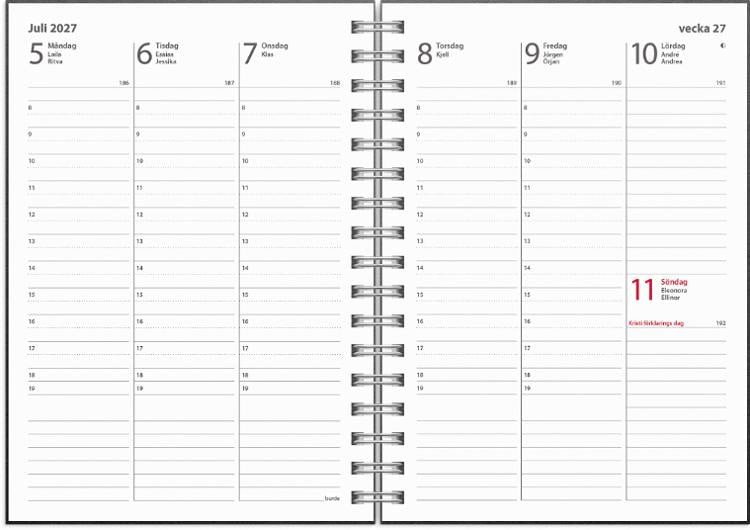 Almanacka Burde 5180 Weekly ECO Line 2027 Svart A6