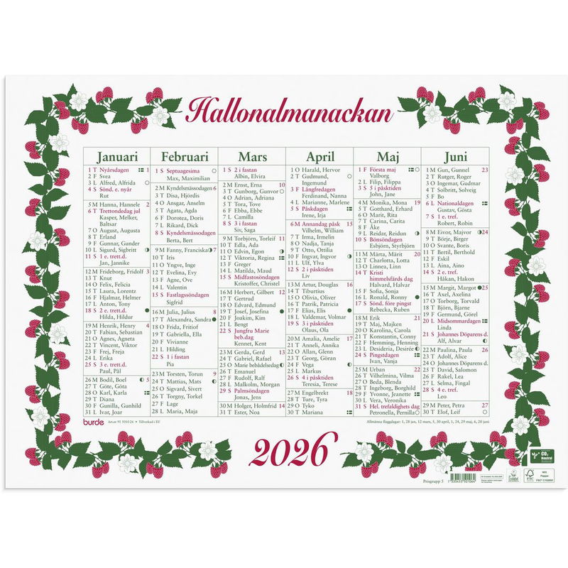Väggkalender Stora Hallonalmanackan 2026