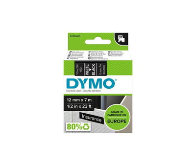 Märkband DYMO D1 12mm Vit/Svart 7m