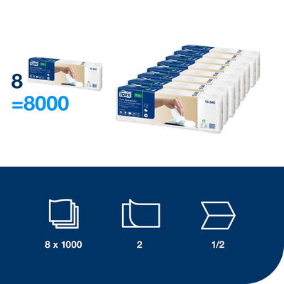 Servett Tork N4 2-lag Vit 21,3x33cm, 500 st/fp