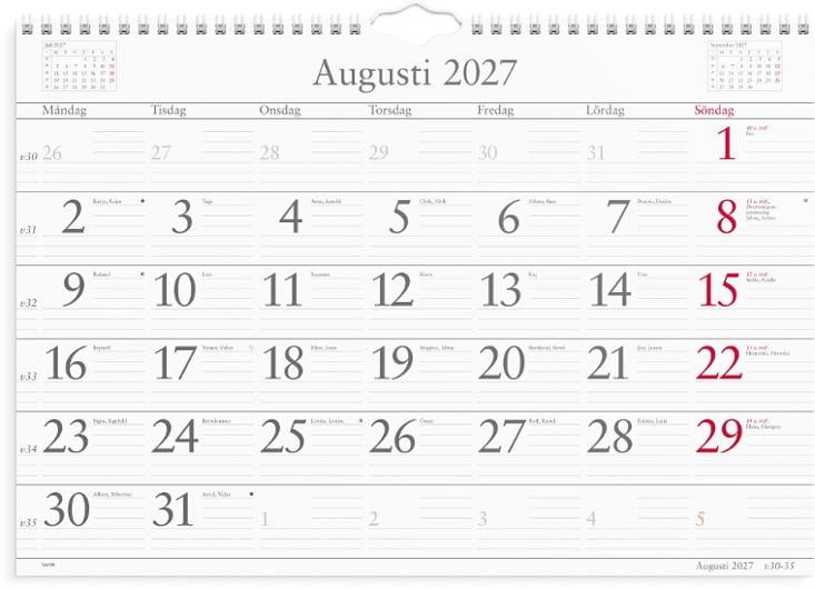 Väggkalender Burde 1700 Månadskalendern 2027