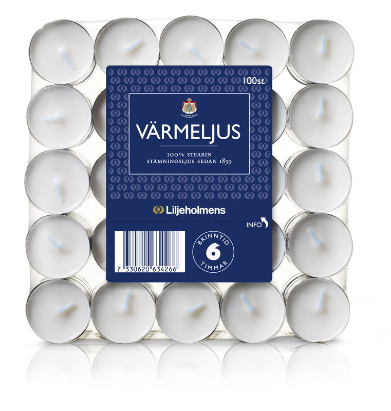 Värmeljus Liljeholmens 6h Brinntid 100% Stearin, 100 st/fp