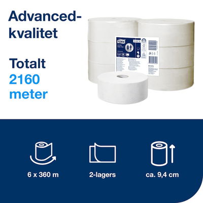 Toalettpapper Tork T1 Jumbo Advanced 2-lg Vit 360m, 6/FP
