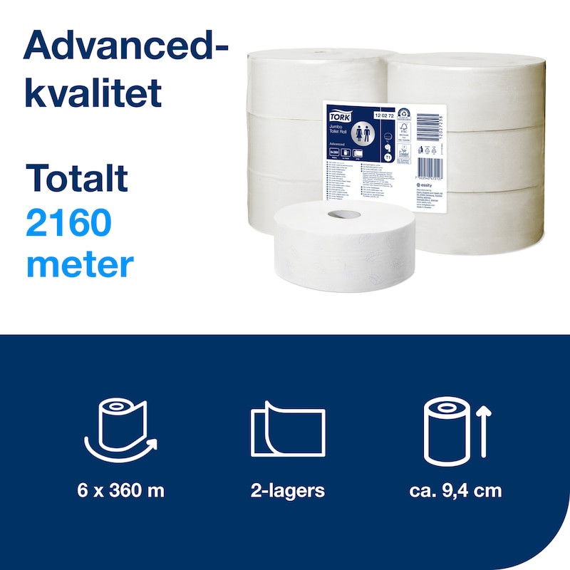Toalettpapper Tork T1 Jumbo Advanced 2-lg Vit 360m, 6/FP