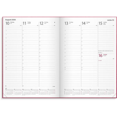 Kalender Weekly A5 2026 konstläder inbunden rosa