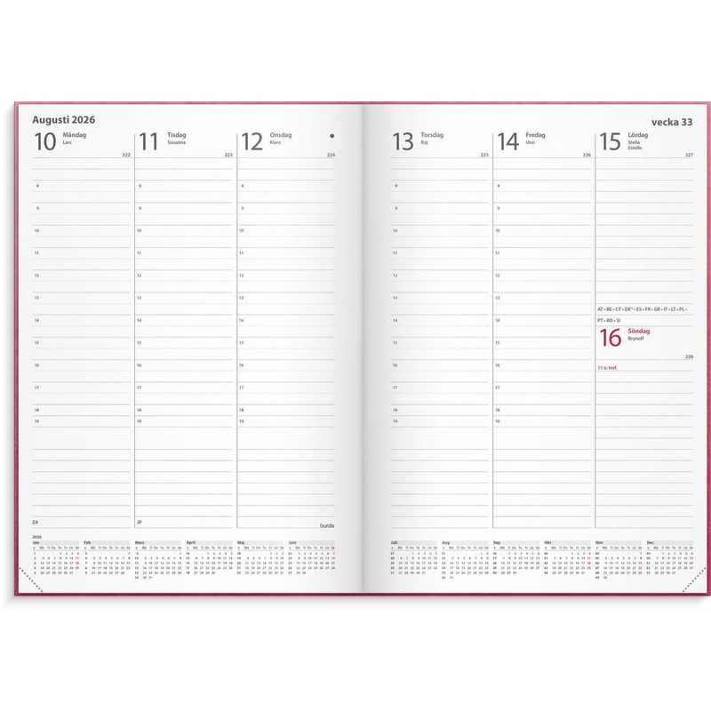 Kalender Weekly A5 2026 konstläder inbunden rosa