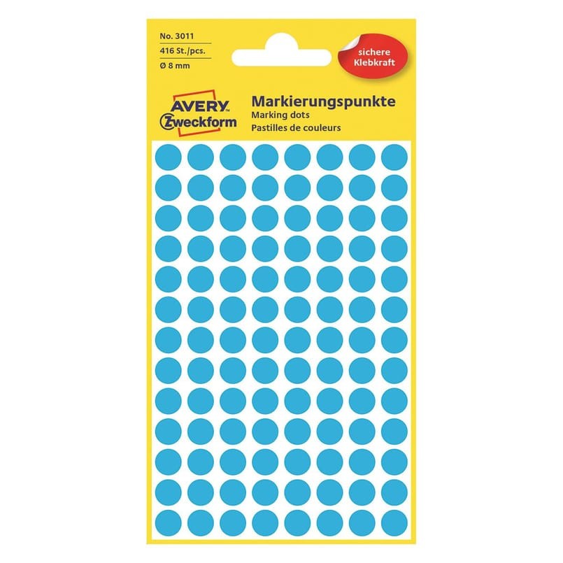 Etikett Avery färgsignal blå Ø 8mm, 416 st/fp