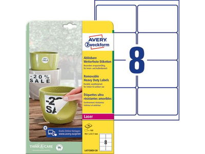 Laseretikett Avery Slitstark avtagbar L4715REV-20 vit 99,1x67,7mm