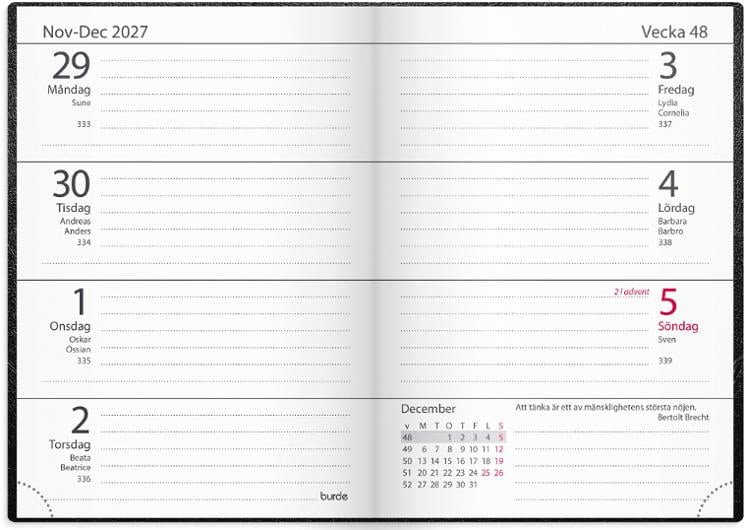 Almanacka Burde 3256 Lilla Fickdagboken Konstläder 2027