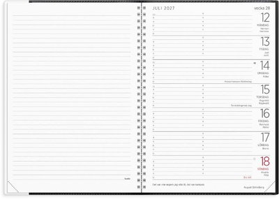 Almanacka Burde 1106 Stor Veckokalender Plast 2027 Svart