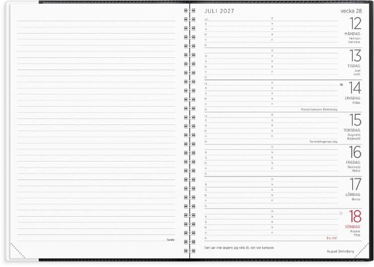 Almanacka Burde 1106 Stor Veckokalender Plast 2027 Svart