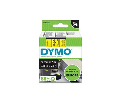 Märkband DYMO D1 9mm svart på gul