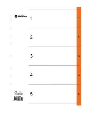 Pärmregister plastförstärkta flikar 1-5 Orange A4