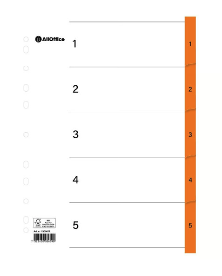 Pärmregister plastförstärkta flikar 1-5 Orange A4