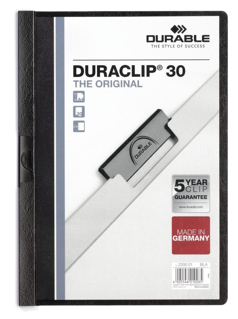 Klämmapp Duraclip 30 ark svart A4