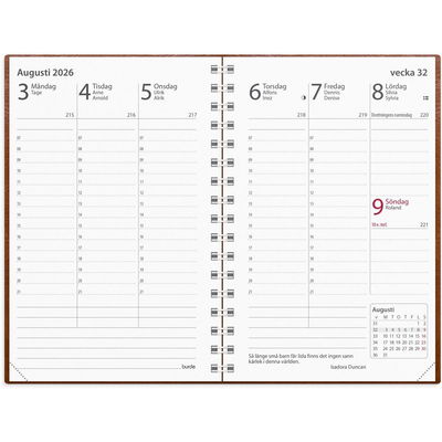 Kalender Prestige 2026 konstläder spiral cognac