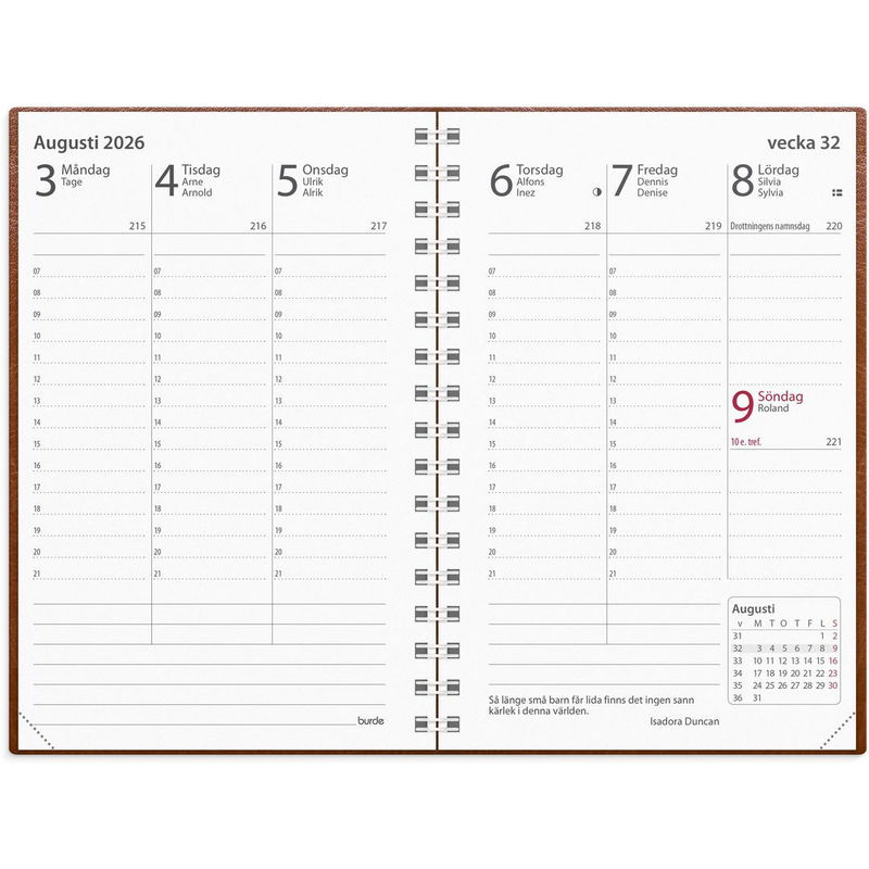 Kalender Prestige 2026 konstläder spiral cognac