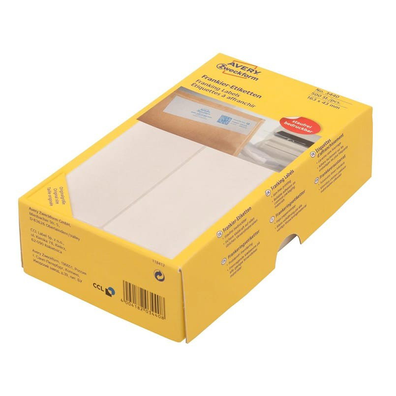 Etikett AVERY frankering 163x43mm, 500 st/fp