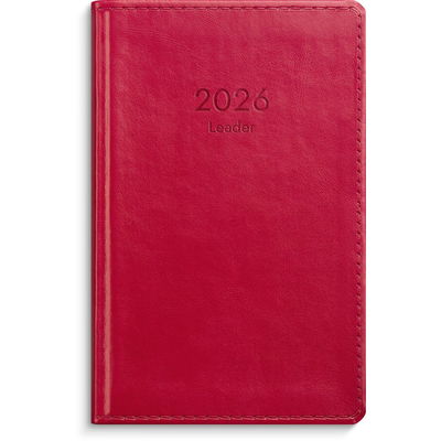 Kalender Leader 2026 konstläder röd